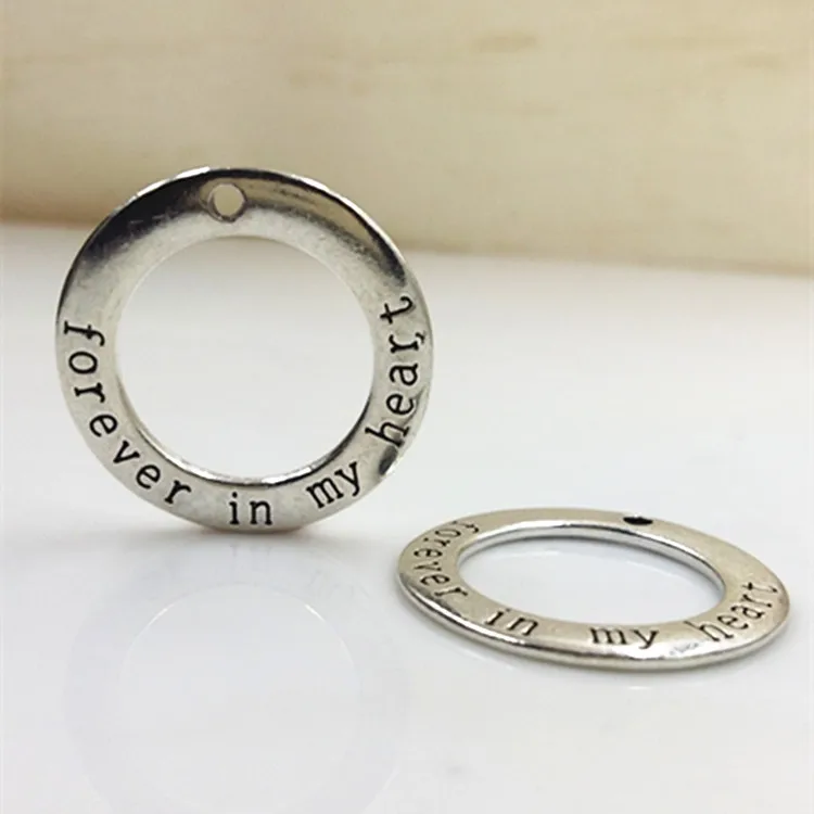50 шт./лот оптовая продажа античный серебряный цвет &quotforever in my heart&quot Круглый Шарм
