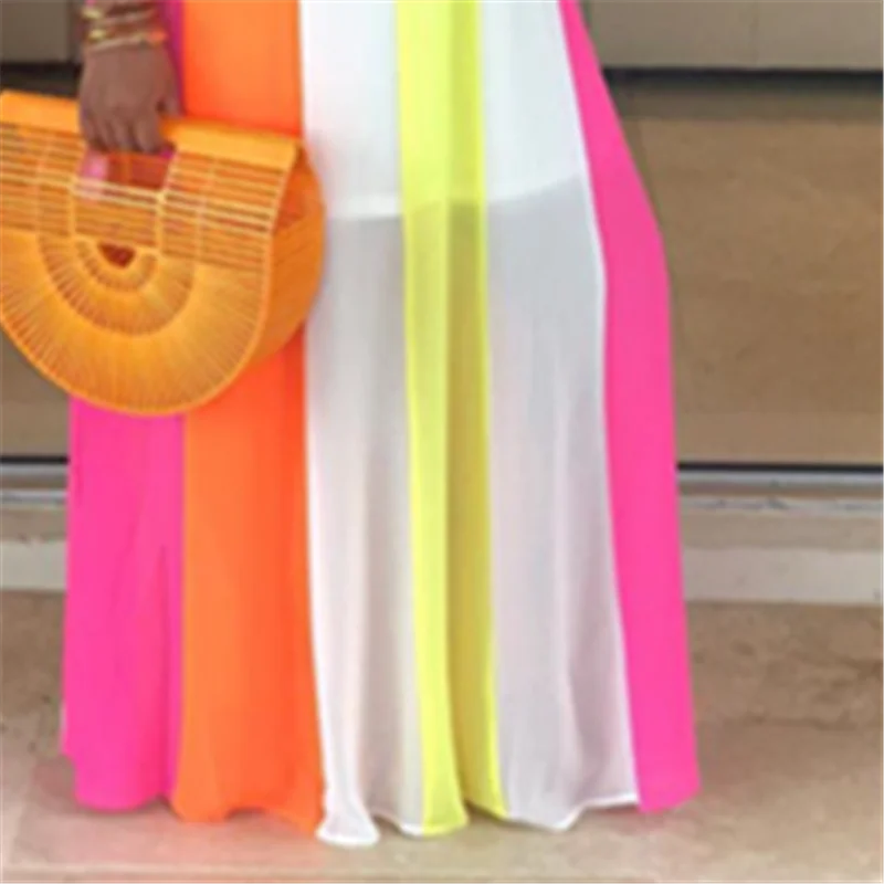 Женское летнее платье макси тонкое шифоновое в полоску с подкладкой пляжная