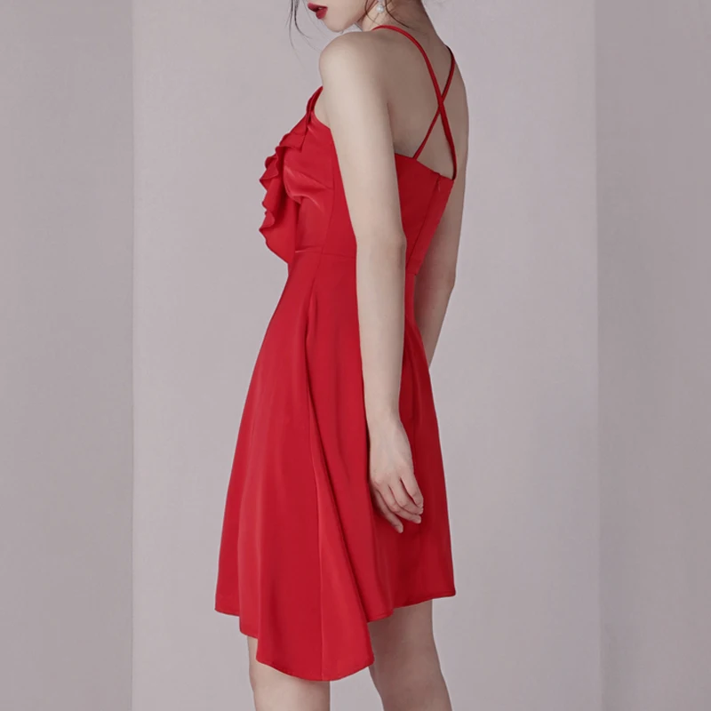 INDRESSME Новинка 2019 элегантное сексуальное асимметричное платье на бретельках со