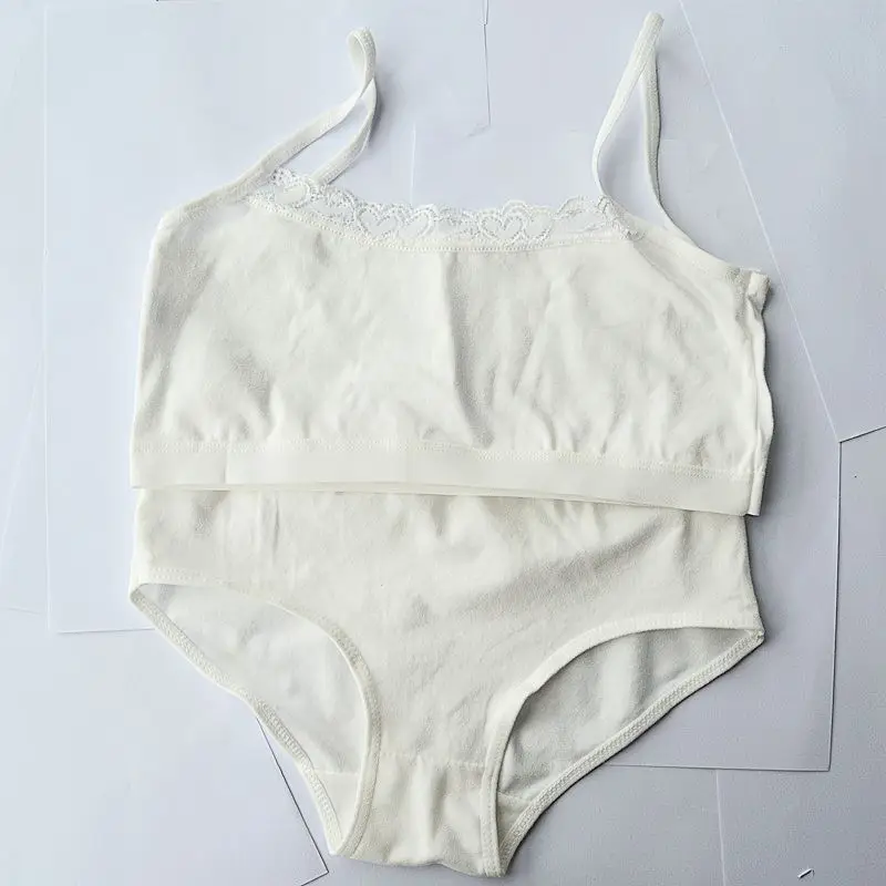 Хлопковый кружевной тренировочный комплект с бюстгальтером для девочек и детей