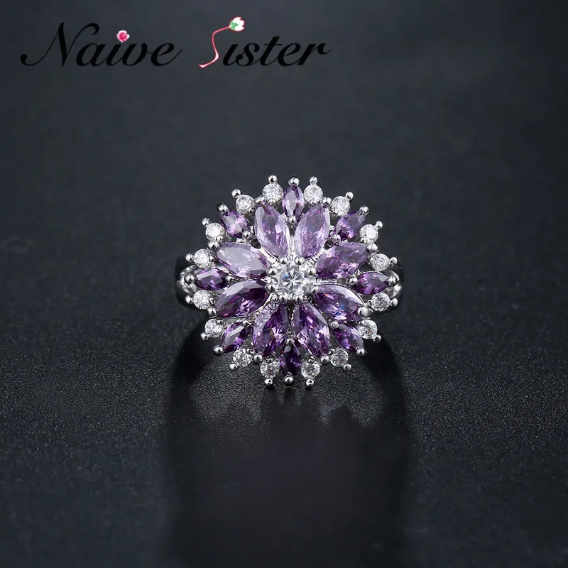 Мода 2017 г. цветок Форма фиолетовый Кольца для Для женщин Размеры 7/8/9 дамы любят