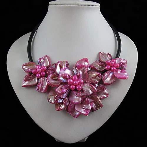 Handmade Shell Flower Leather Necklace Pink Genuine Freshwater Pearl Real Perfect Jewellery For Women | Украшения и аксессуары