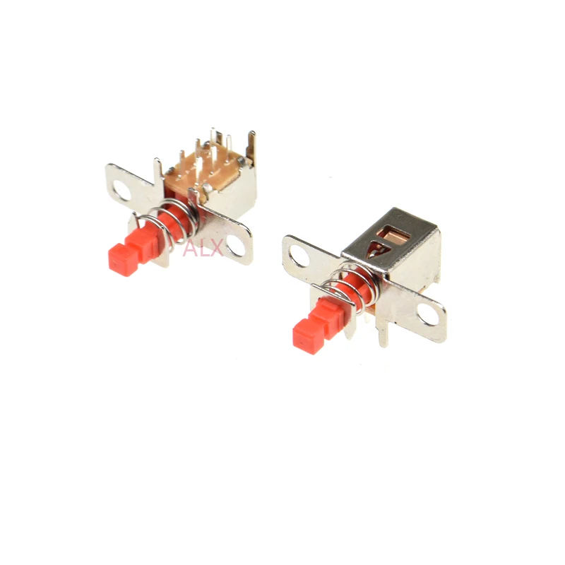 10pcs With fixed hole PS-22F03 Right Angle PCB Latching Push Button Switch DPDT Double Pole 6 Pin self-locking key power switche |