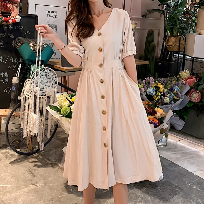 Женское длинное пляжное платье Элегантное однобортное с коротким рукавом и V