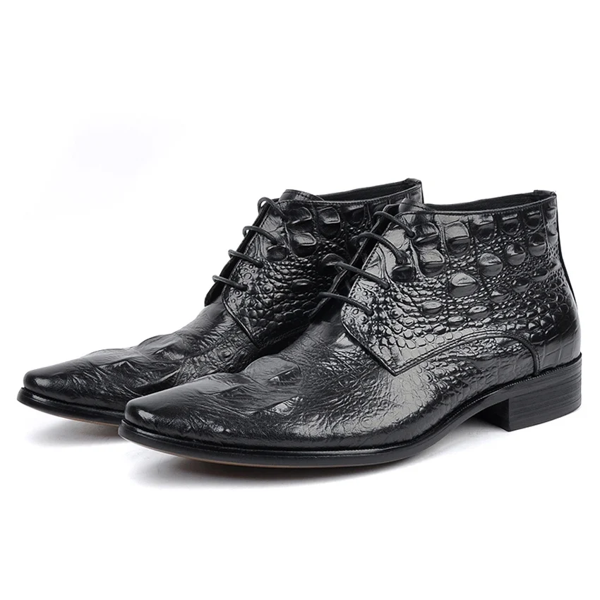 Мужские ботильоны с острым носком Модельные из натуральной кожи аллигатора