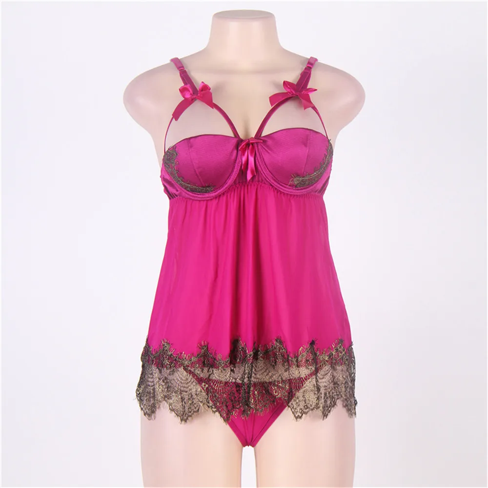 

Camisole Steel support Chest cushion Half cup Hollow out sexy lingerie plus size lenceria babydoll vestido transparente dress