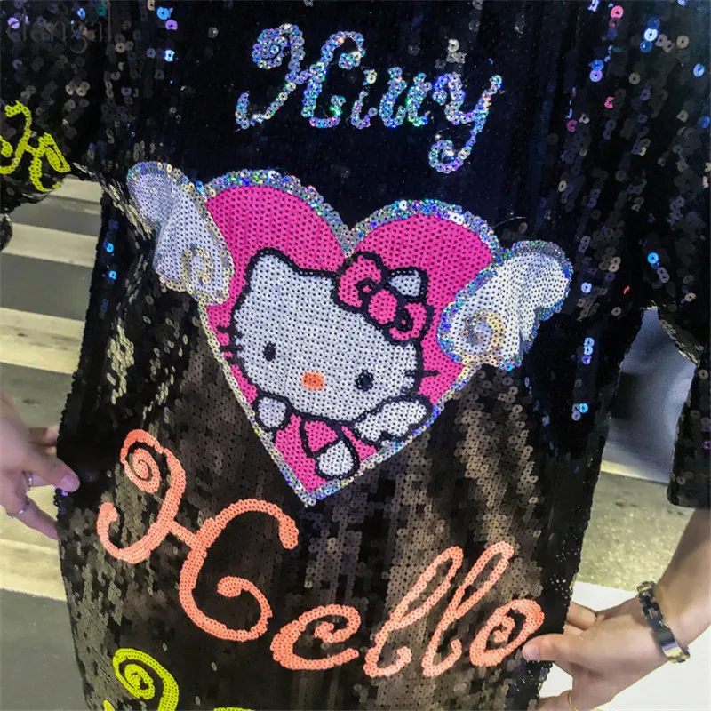 Dangal женская футболка с пайетками в стиле хип-хоп блестками розовая милым котом