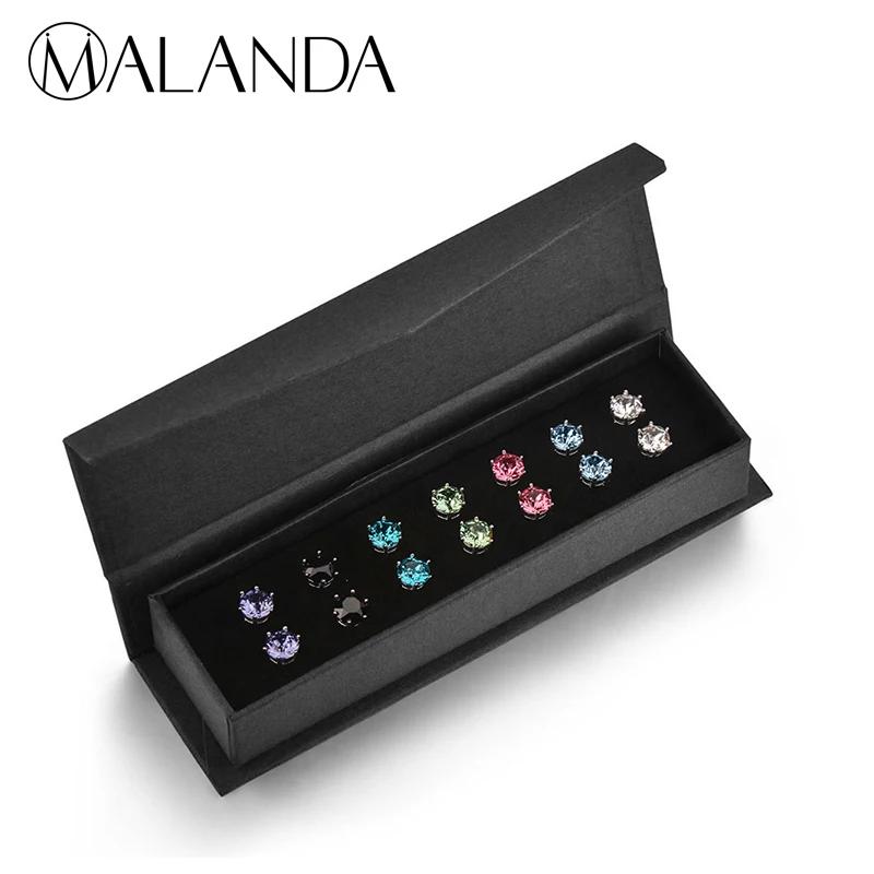 MALANDA 7 цветов Набор сережек с кристаллами Swarovski круглые серьги для женщин 2018 новые