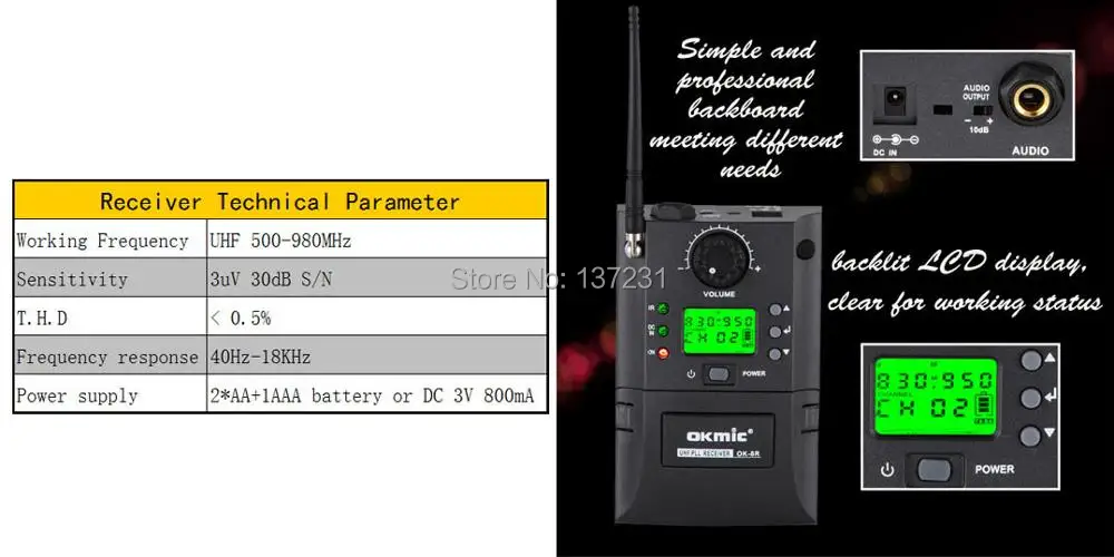 OKMIC OK-8R/ok-17 Профессиональный UHF PLL Инструмент Беспроводная система микрофон для саксофона беспроводной микрофон аудио 830 МГц-842 МГц