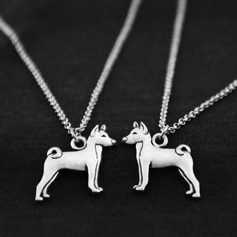 Ретро стиль 3D винтажная подвеска Basenji Dogs Макси длинное ожерелье Аниме собака