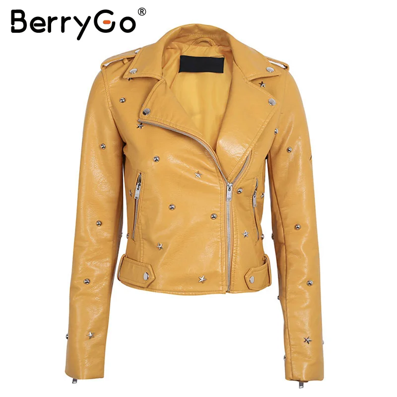 BerryGo куртка из искусственной кожи, пальто, женская верхняя одежда с заклепками, пальто на молнии, базовые куртки, пальто из искусственной кожи, осенне-зимняя женская куртка