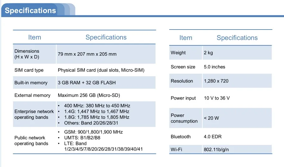 Huawei EV751 4G 400 M: 380 МГц до 450 МГц 1,4 г, 1,8 г, band1/2/3/4/5/7/8/20/26/28/31/38/39/40/41, встроенная в транспортное средство радиостанции