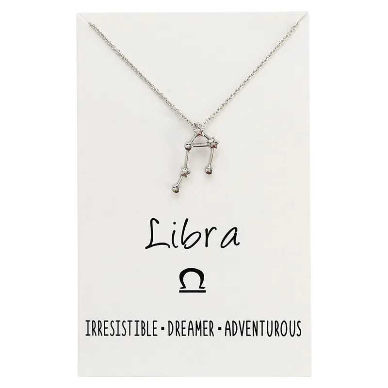 libra Ожерелье с длинной цепочкой из золота и серебра с двенадцатью созвездиями, колье из Водолей, рыбы, Телец, Лев, дева, весы, Скорпион, Стрелец, Козерог - Окраска металла: libra