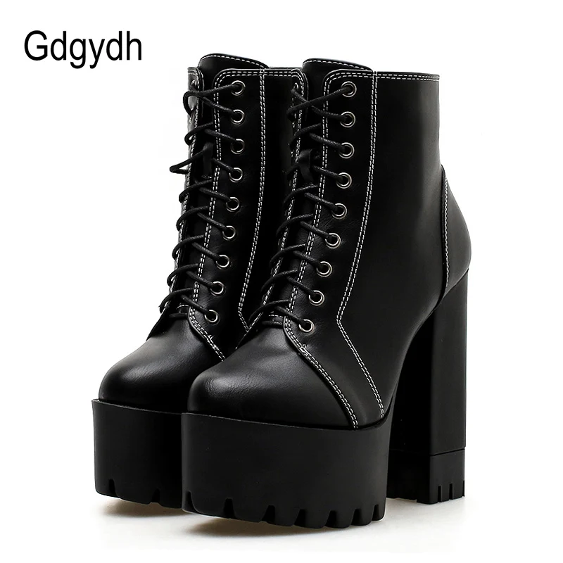 Женские ботильоны с перекрестной шнуровкой Gdgydh Черные на платформе и толстом