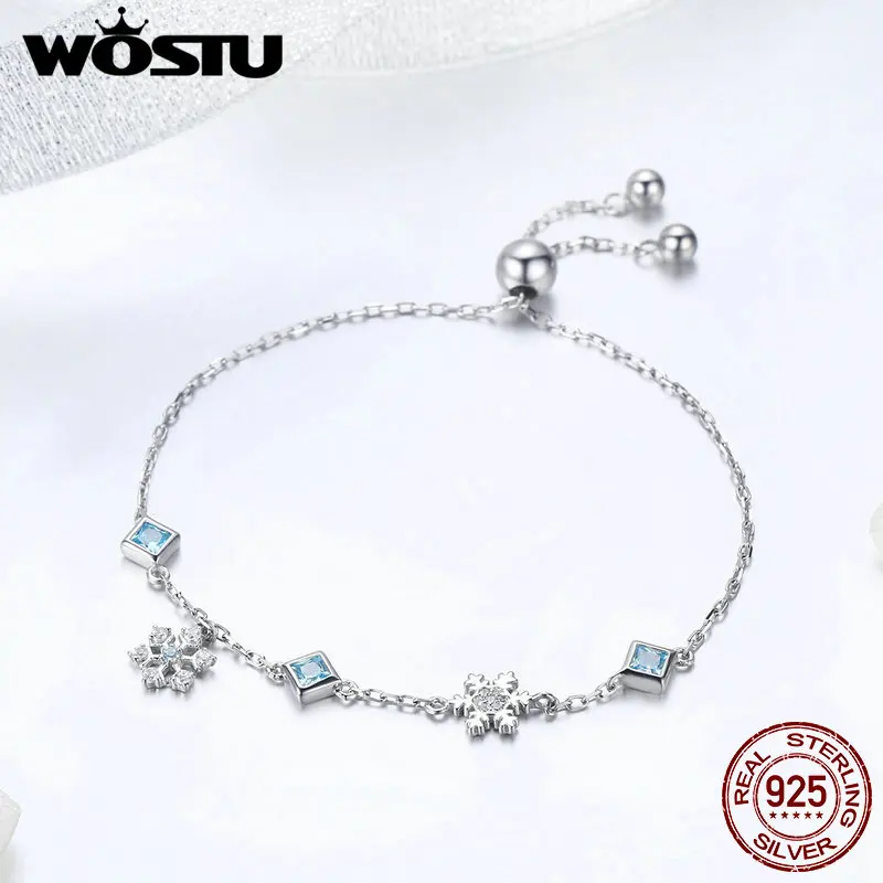 WOSTU зима новинка 925 пробы Серебряные Снежинки снежные звенья цепи браслет для женщин брендовые браслеты серебряные ювелирные изделия CTB001