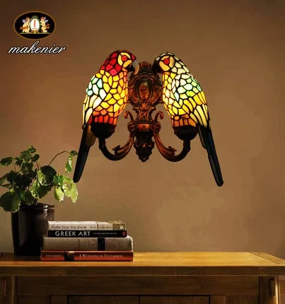 

Living room bedroom bedside aisle villa club retro parrot stained glass stained glass wall decoration