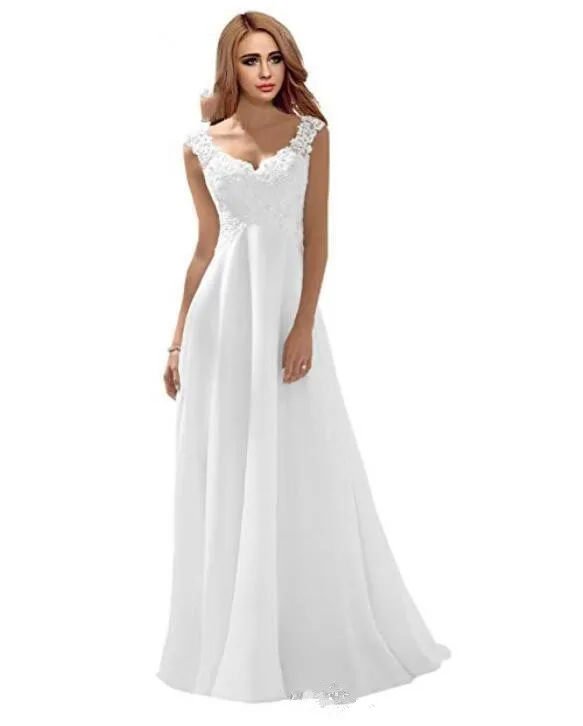 

Romantic Back Lace Dresses Empire Applique Lace Chiffon Backless Sweep Train White Ivory Wedding Bridal Gowns Cheap vest