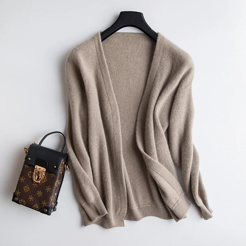 Женский однотонный кардиган с v образным вырезом свободный простой удобный