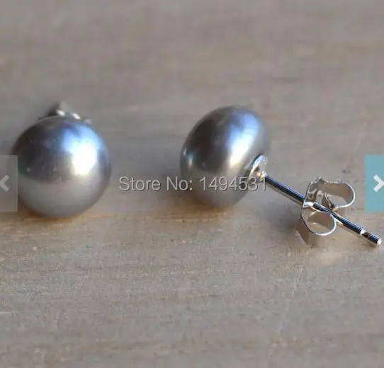 Wholesale Pearl Jewelry AAA 8MM Natural Freshwater Earrings Gray Color Stud Earring Sterling Silvers Post Jewelry. | Украшения и