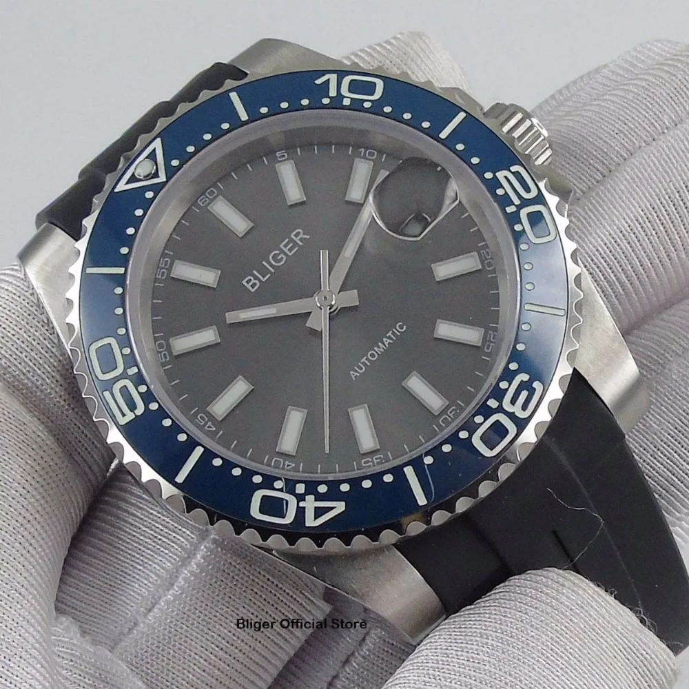 Saphire Glass BLIGER 40 мм Мужские часы Авто Дата серый циферблат MIYOTA автоматические