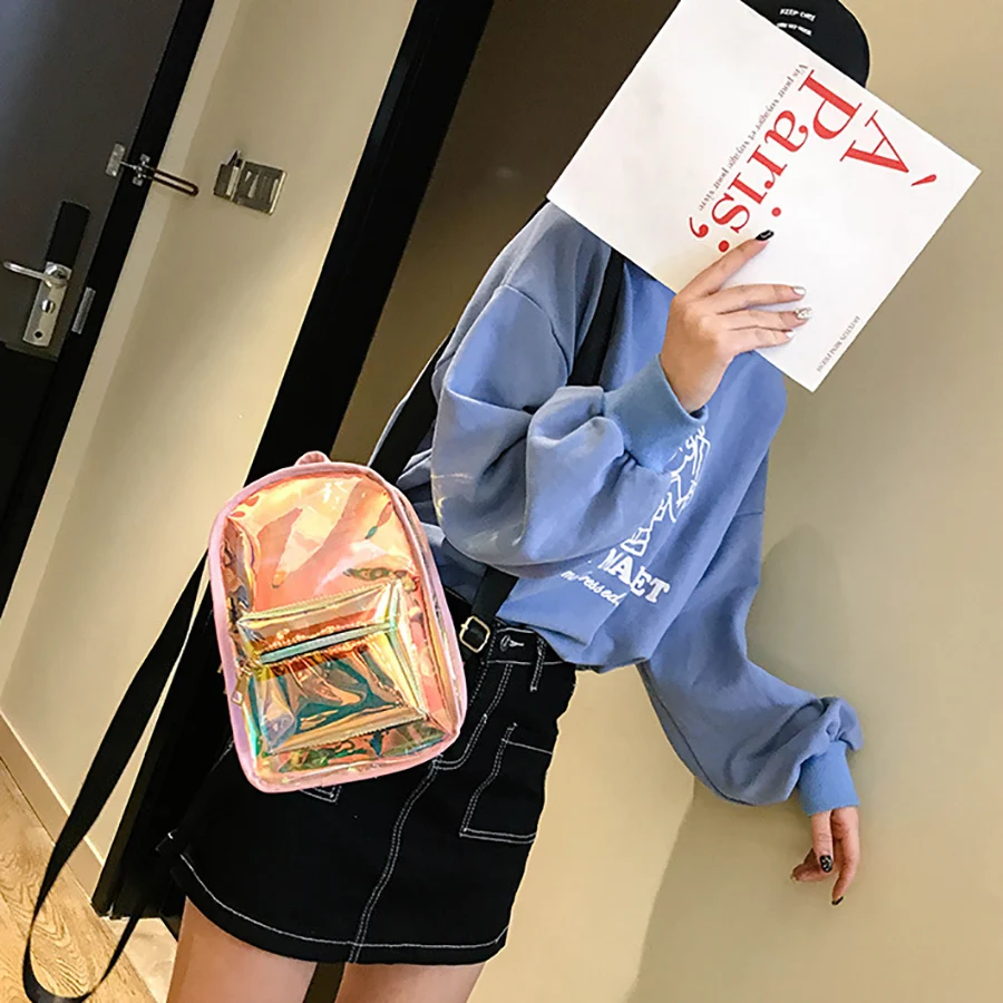 Модные прозрачные рюкзаки глянцевые для женщин ПВХ хит цвета рюкзак девочек