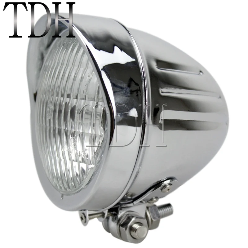 Chrome МОТОЦИКЛ хром H4 12V 60/55W Ретро головной светильник Передняя Фара Высокий/низкий светильник для Harley Softail Dyna Chopper Cafe Racer - Цвет: Chrome