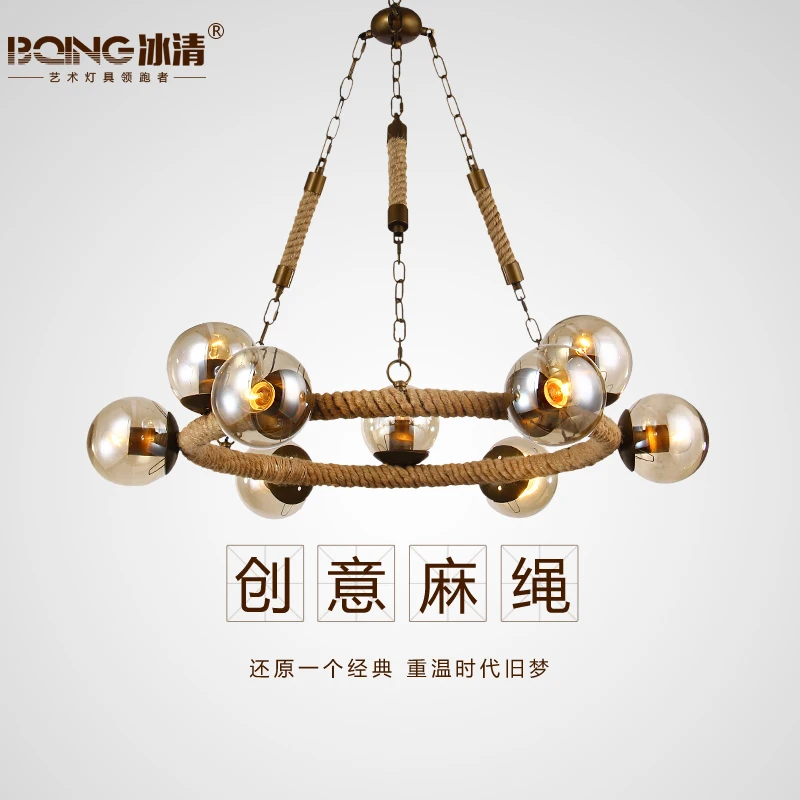 

Vintage industrial Restaurant living room personality bar art hemp glass ball pendant light