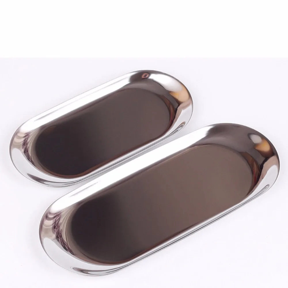 

Stainless Steel Storage Tea Ornaments Tray Oval Brass Metal Fruit Cake Plate