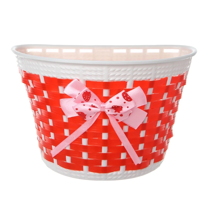 

Bicycle Scooter Basket Children Bike Plastic Knitted Bow Knot Front Handmade Bag