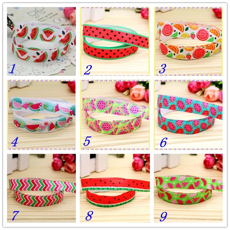 

5/8'' Free shipping Fold Elastic FOE watermelon summer printed headband headwear hairband diy decoration wholesale OEM S118