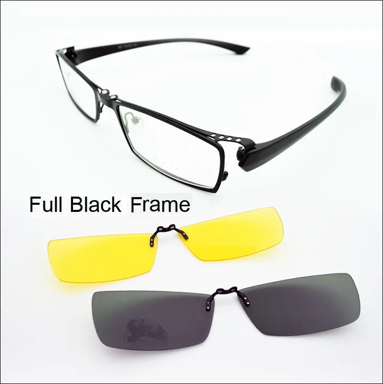 Full black frame 2 шт., поляризованные солнцезащитные очки с клипсами, очки ночного видения и оптическая оправа для очков, мужские оправы для очков, очки по рецепту - Цвет оправы: Full black frame