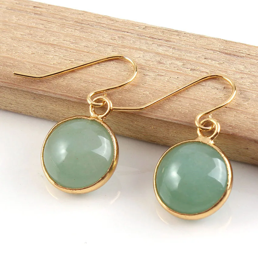 Модные популярные светильник желтые золотистые серьги кабошоны зеленого