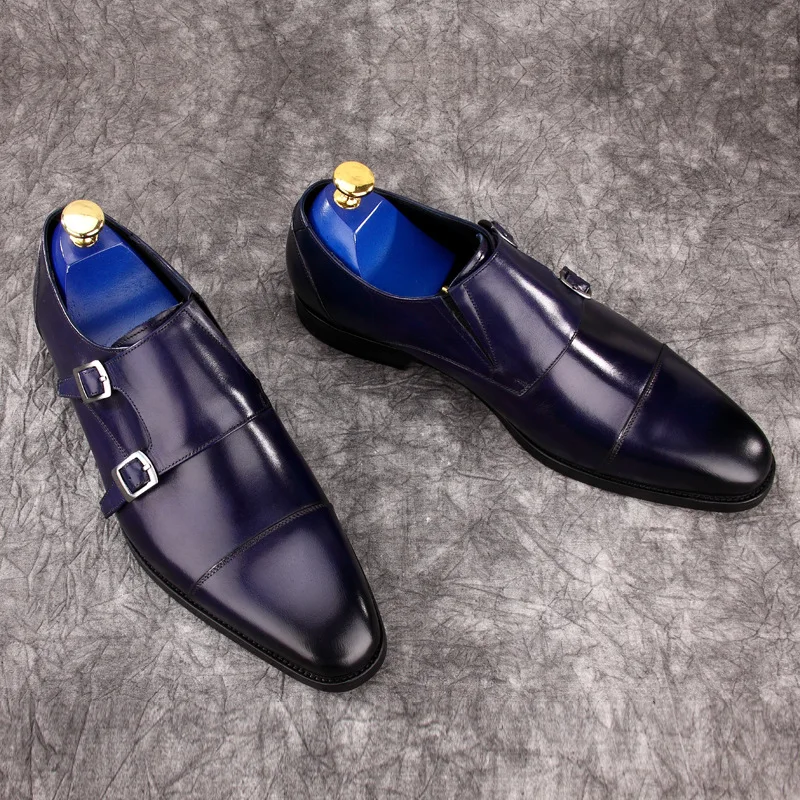 QYFCIOUFU Mens Double Monk Strap Classic Genuine Leather Dress Shoes Mens Suit Shoes High Quality Classic Elegant Shoes New