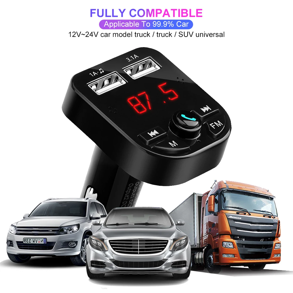 Ascromy Bluetooth 5 0 Handsfree FM передатчик MP3 музыкальный плеер LCD TF карта для xiaomi USB