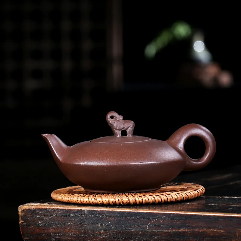 

High grade 200ml Purple Clay teapot,Collection Art Handmade Yixing Zisha Elephant lid Kongfu Pottery Filter Infuser Ceramic gift