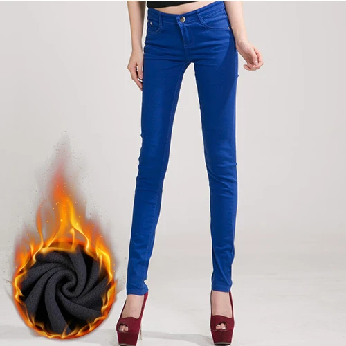 Royal Blue Теплые штаны женские зимниеджинсы теплые для женщин толстый бархат джинсы зимние теплые Для женщин стрейч джинсы джинсовые узкие брюки - Цвет: Royal Blue