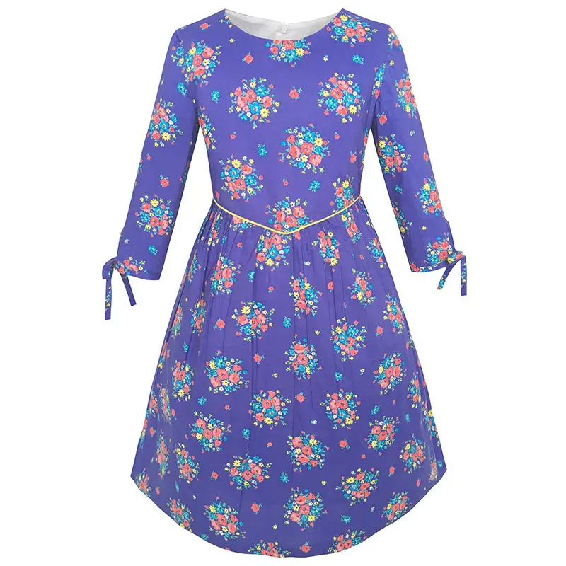 

Girls Dress Purple Flower 3/4 Sleeve Princess Party Dress Cotton 2020 Summer Wedding Dresses Clothes Size 4-12 Carnival Vestidos