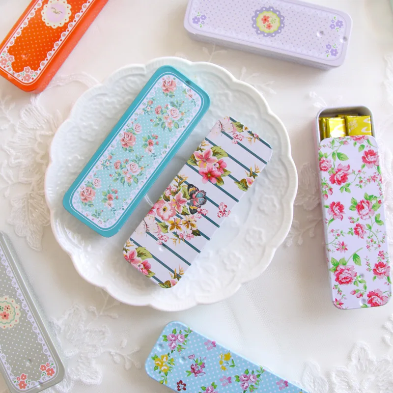 Kawaii прямоугольная коробка для хранения с крышкой слайда железный офисный