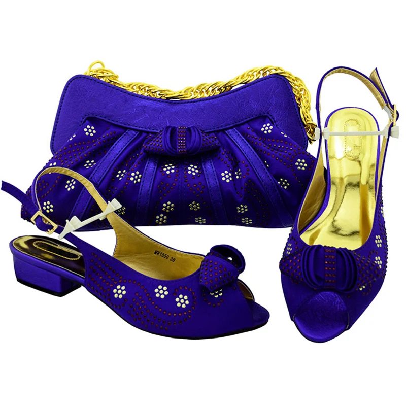 D. синий нигерийские Вечерние обувь и комплекты с сумкой со стразами в