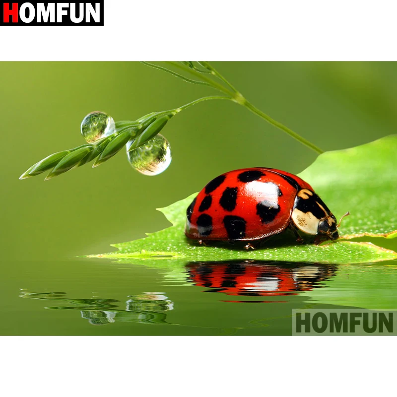 Картина из квадратных и круглых страз HOMFUN 5D алмазная вышивка божья коровка