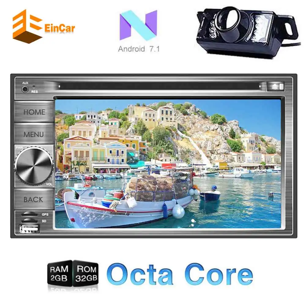 Резервное копирование Камера + Android 7.1 Octa core dvd плеер автомобиля двойной DIN 6.2