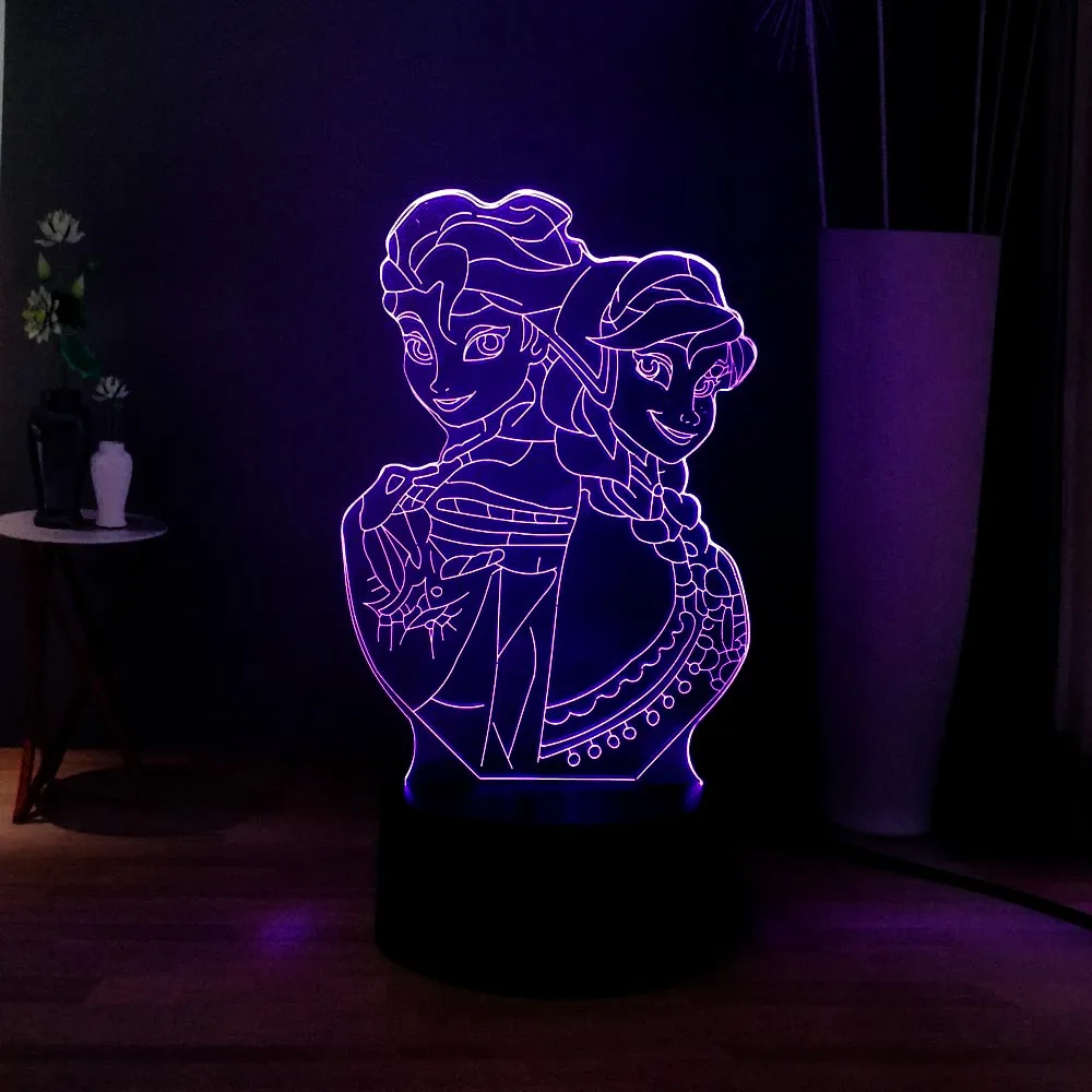 Новинка 2019 домашний декор лед Снежная королева Эльза и Анна принцесса 3D