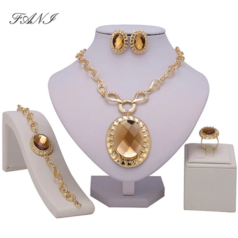 Fani африканские Бусины Ювелирные наборы Женский костюм Дубай золотой цвет