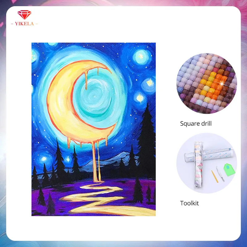 YIKELA 5D Moon Starry Sky Painting Diamond Full Drill Cross Stitch Mosaic DIY Embroidery Wall Decor | Дом и сад