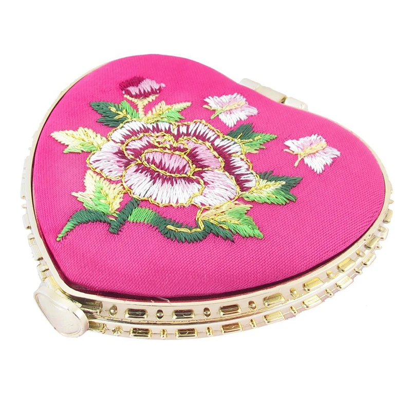 Rose red Миниатюрное карманное зеркало в форме сердца с вышитыми цветами - Цвет: Rose red
