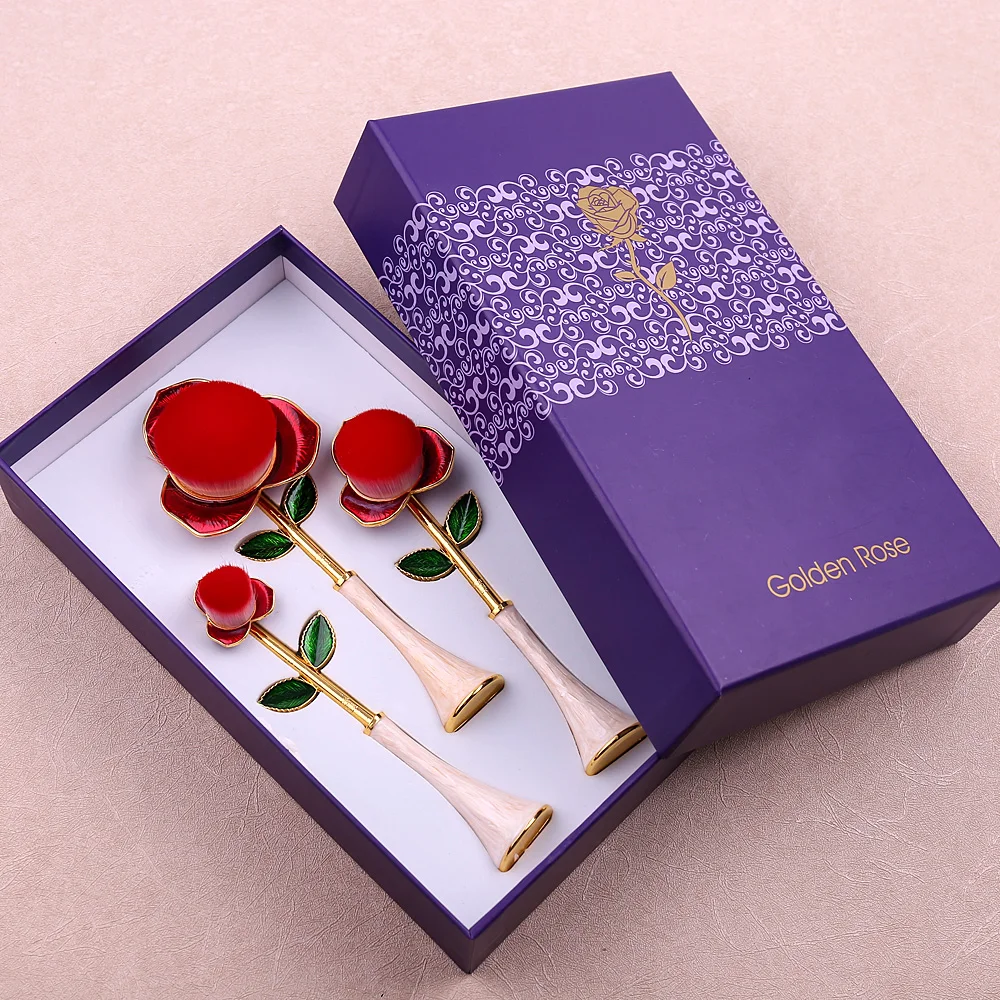 Rose Set Красота и чудовище набор кистей для макияжа кисть Кабуки Кисть для макияжа лица кисть для пудры основа для макияжа Румяна Косметика Инструмент для красоты с коробкой - Handle Color: Rose Set