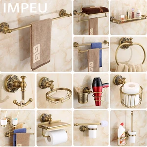 Все-в-одном, античные бронзовые аксессуары для ванной, вешалка для полотенец, кольцо для полотенец, держатель для туалетной щетки, крючок для халата, держатель для фена