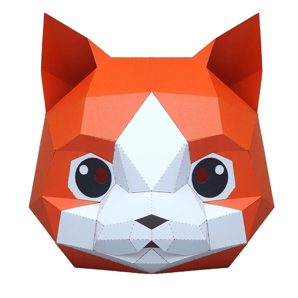 Оранжевый 3D бумажная маска мода кошка котенок животное костюм Косплей DIY бумажная Ремесленная Маска модели Рождество Хэллоуин выпускной вечер вечерние подарки - Цвет: Оранжевый