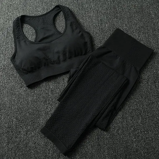 Black Set 2 шт. спортивный костюм бесшовный комплект для йоги Женская одежда для фитнеса колготки леггинсы для спортзала мягкий спортивный бюстгальтер пуш-ап бюстгальтер-борцовка спортивная одежда Femme - Цвет: Black Set