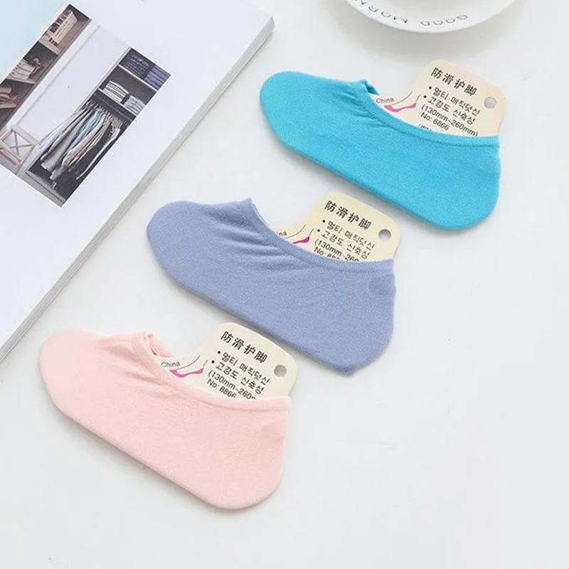 5 пар/лот летние носки башмачки цветные женские силиконовые невидимые хлопковые